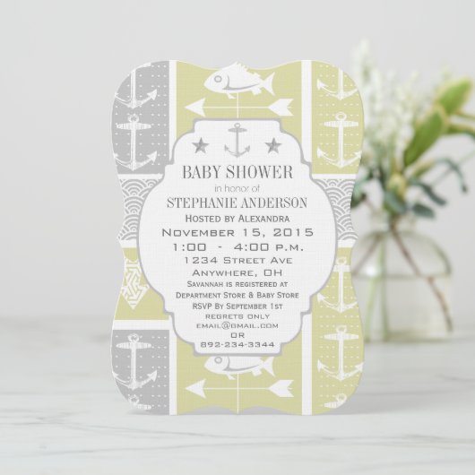 Gewitterungswelle für nautisches Gelb und graue An Einladung (Stehend Vorderseite)