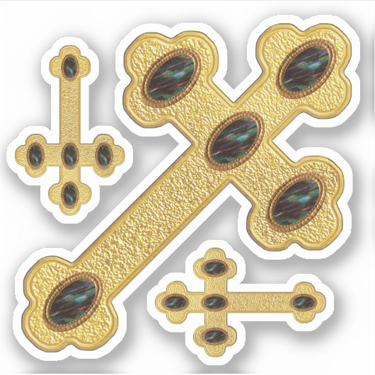 Gewogene Kreuze mit 5 Imitaten Blutsteine - Kontak Aufkleber (Vorderseite)