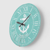 Gewogener weißer Anker personalisieren Große Wanduhr (Winkel)