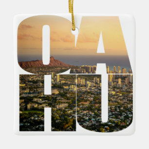 Gewohnheit 2 versah Weihnachten Foto-Oahus Hawaii Keramikornament