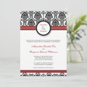 : Gewohnheit: Damast-schwarze/rote Einladung (Stehend Vorderseite)