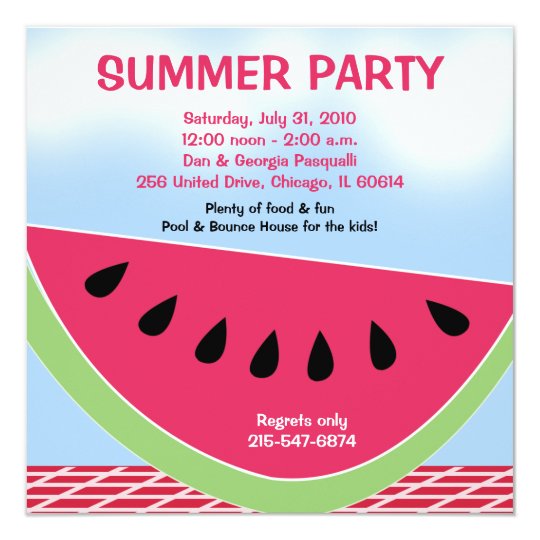 Gewohnheit der Sommer-Party-Picknick-Wassermelone Quadratische 13,3 Cm Einladungskarte