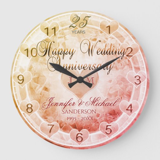 Gewohnheit irgendwelche Jahr-Hochzeitstag-Herzen Große Wanduhr (Vorderseite)