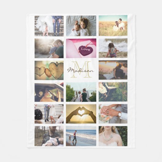 Gewohnheit monogramed Foto-Collage Fleecedecke (Vorderseite)