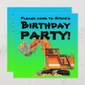 Gewohnheit scherzt Bagger-Bau-Party Einladung (Vorne/Hinten)
