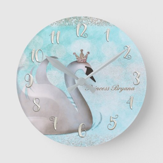 Gewohnheit Schwan-Prinzessin-Gold Glitter Butike Runde Wanduhr (Vorderseite)