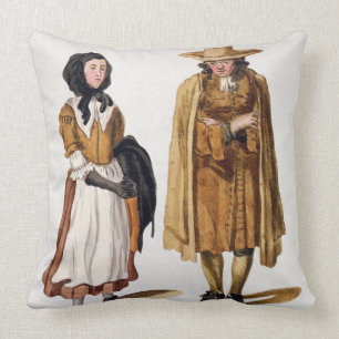 Gewohnheiten von Quäkern, 1675 (farbiger Stich) Kissen