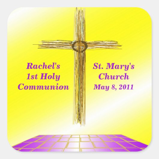 Gewohnheits-1. Kommunions-Aufkleber Quadratischer Aufkleber (Vorderseite)