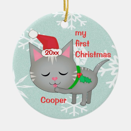Gewohnheits-erste Weihnachtsverzierung Keramikornament (Vorne)