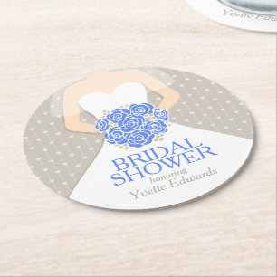 Gewohnheits-Untersetzer des Brautparty blaue weiße Runder Pappuntersetzer