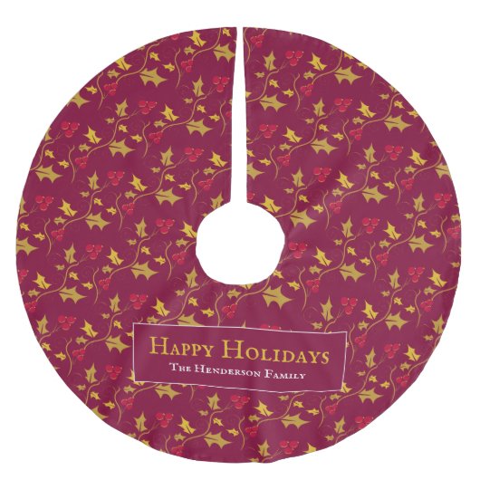 Gewohnheitsbild für goldene und rote Beeren Polyester Weihnachtsbaumdecke (Vorderseite)