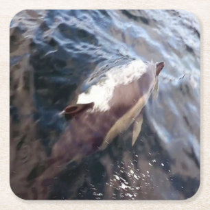 Gewöhnlicher Delfin durchbricht die Meeresoberfläc Rechteckiger Pappuntersetzer