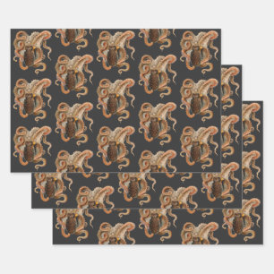 Gewöhnlicher Krake, Vintage Meeresleben Tiere Geschenkpapier Set