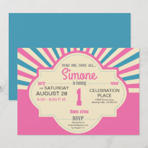 Gewohnt, Erster Geburtstag, Circus Themed, rosa, b Einladung