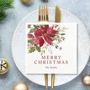 Gewohnt Frohe Weihnachtswasserfarbe Rote Poinsetti Serviette