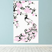 Gewohnte Blüten aus schwarzem, rosa Pfau und Kirsc Leinwanddruck (Insitu (Holzboden))