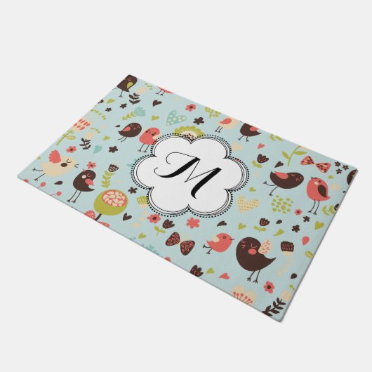 Gewohnte glückliche Vögel in den Bereichen Blume D Fußmatte (Schrägansicht)