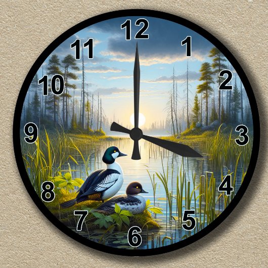 Gewohnte Goldeneye-Enten bei Sunset Roun Runde Wanduhr