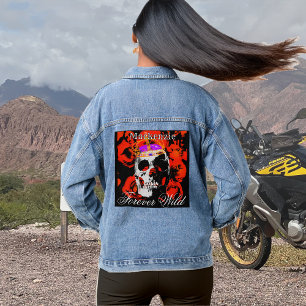 Gewohnte Gothic Skull-Rote Rosen Jeansjacke