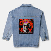 Gewohnte Gothic Skull-Rote Rosen Jeansjacke (Rückseite)