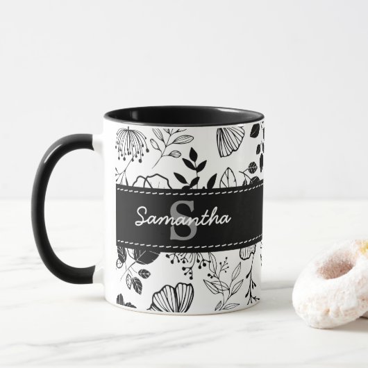 Gewohnte schwarze Blüten Tasse (Mit Donut)