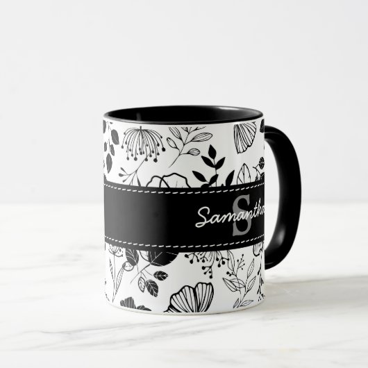 Gewohnte schwarze Blüten Tasse (VorderseiteRechts)