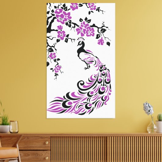 Gewohnte Schwarze, lila Pfau- und Kirschblüten Leinwanddruck (Insitu (Wohnzimmer))