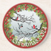 Gewohnte Vögel in schneebedeckten Nadeln Red Berri Getränkeuntersetzer (Vorne)