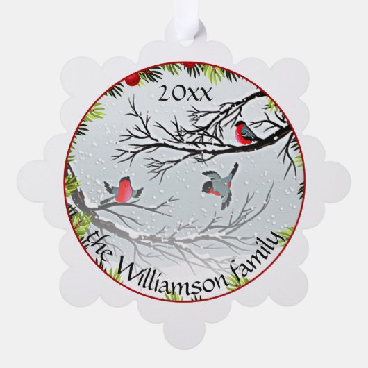 Gewohnte Vögel in schneebedeckten Nadeln Red Berri Ornament Karte (Rückseite)