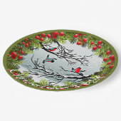 Gewohnte Vögel in schneebedeckten Nadeln Red Berri Pappteller (Schrägansicht)