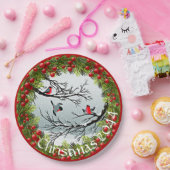 Gewohnte Vögel in schneebedeckten Nadeln Red Berri Pappteller (Party)