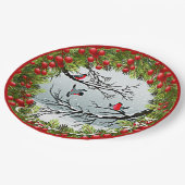 Gewohnte Vögel in schneebedeckten Nadeln Red Berri Pappteller (Schrägansicht)