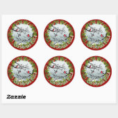 Gewohnte Vögel in schneebedeckten Nadeln Red Berri Runder Aufkleber (Blatt)