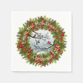 Gewohnte Vögel in schneebedeckten Nadeln Red Berri Serviette (Vorderseite)