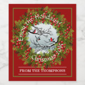 Gewohnte Vögel in schneebedeckten Nadeln Red Berri Weinetikett (Einzelnes Label)