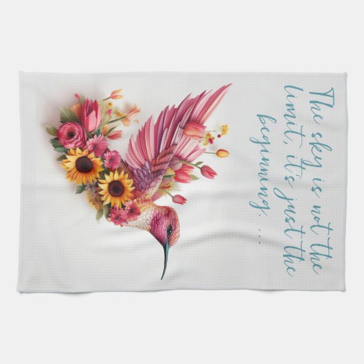 Gewohnter Hummvogel, der mit Blume fliegt Geschirrtuch (Horizontal)