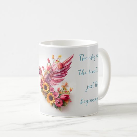 Gewohnter Hummvogel, der mit Blume fliegt Kaffeetasse (VorderseiteRechts)