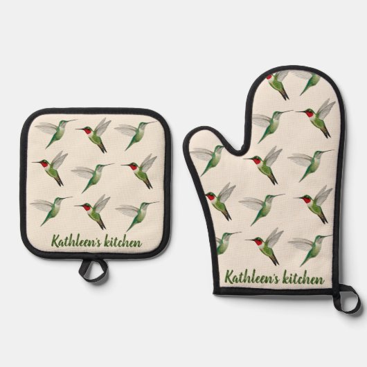 Gewohnter Ruby-throated Hummingbird Ofenhandschuh & Topflappen-Set (Vorderseite)