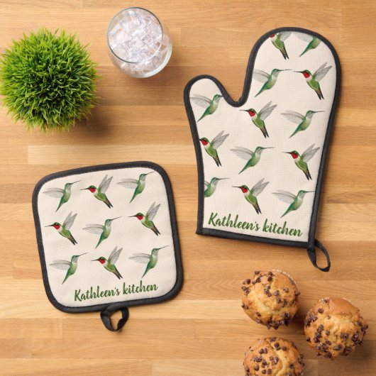 Gewohnter Ruby-throated Hummingbird Ofenhandschuh & Topflappen-Set (Oben Unten)