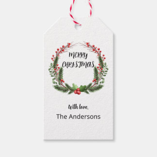 Gewohnter Weihnachtskranz mit Beeren Geschenkanhänger