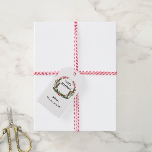 Gewohnter Weihnachtskranz mit Beeren Geschenkanhänger (Mit Garn)