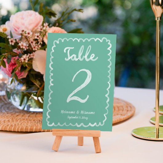 Gewohnter Whimsischer Fun Handgezogenes Olive Gree Tischnummer