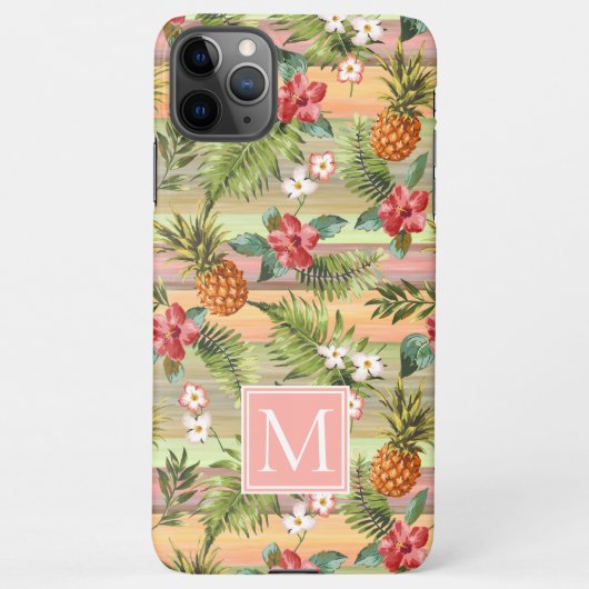 Gewohntes tropisches Ananas Hibiskus Blumenmuster iPhone Hülle (Rückseite)
