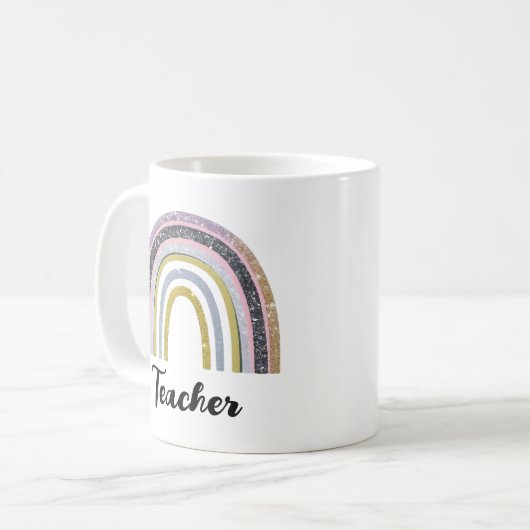 Gewöhnung an Schulgeschenk | Gold Glitzer Rainbow Kaffeetasse (Vorderseite Links)