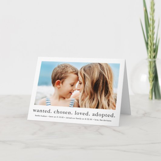 gewollt adoptiert Minimal Foto Adoption Ankündigung (Vorderseite)