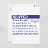 gewollt Bunco-Spieler Postkarte (Vorne/Hinten)