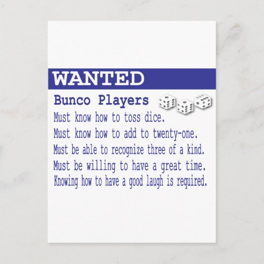 gewollt Bunco-Spieler Postkarte (Vorderseite)