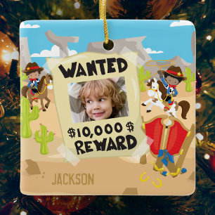 Gewollt Cowboy mit Foto und Name, Junge Weihnachte Keramikornament
