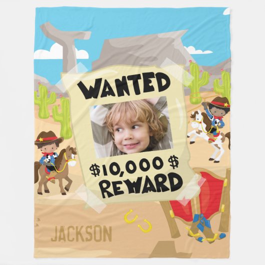 Gewollt Cowboy mit Foto und Name, Kleiner Junge Fleecedecke (Vorderseite)