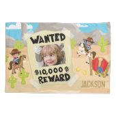 Gewollt Cowboy mit Foto und Name, Kleiner Junge Kissenbezug (Rückseite)